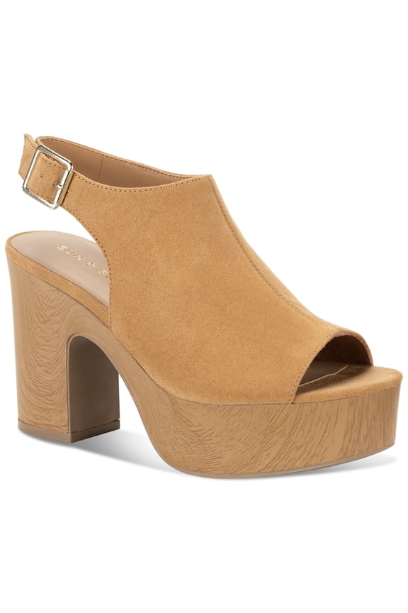 Jimmiee Peep-Toe Block Heel Platform Shooties for Women, Khaki Micro, Size 8.5M