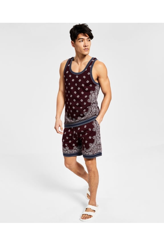 Mens Bandana Varsity Tank Top, Red, S