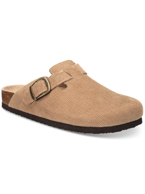 Sun Stone Men's Corduroy Clogs, Round Toe, Buckle Closure, Beige, 8