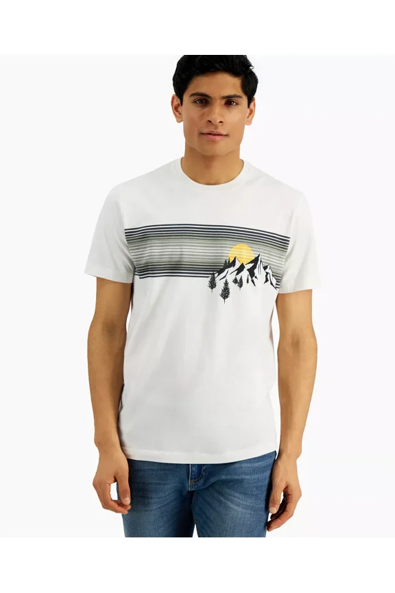 Mens Mountain Mirage Print T-Shirt, White, L