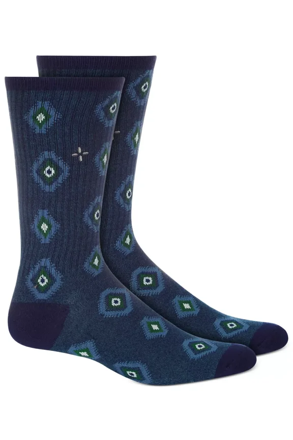 Men’s Novelty Diamond Crew Socks, Navy,Shoe size 7-12