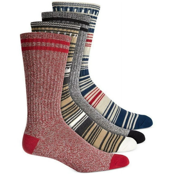 Sun   Stone Mens 4 Pack Striped Crew Socks, Red, 4-Pack
