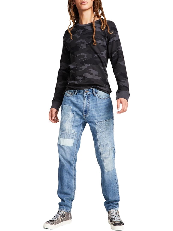 Mens Abel Patchwork Tapered Leg Straight Leg Jeans