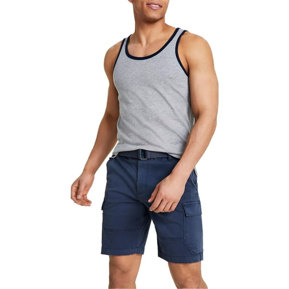 Sun   Stone Men's Dyan Sleeveless Contrast Trim Tank Gray Size Medium