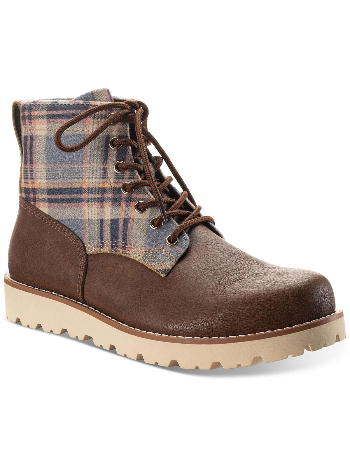 Sun + Stone Men's Glenn Faux Leather Fleece Trimmed Lace Up Boots Green