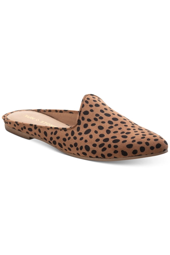 SUN STONE Womens Brown Animal Print Breathable Cushioned Slip Resistant Ninna Pointed Toe Slip On Mules 7.5 M