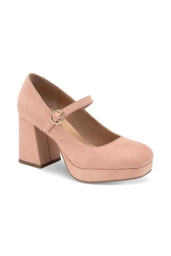 Sun Stone Pumps Mary Jane Mid Blocked Heel Rose, 7.5M