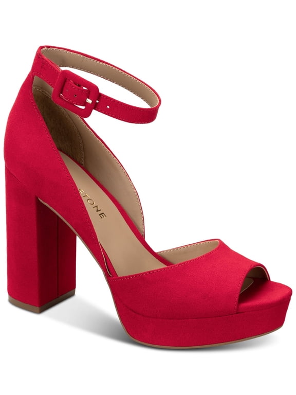 Sun Stone Reemaa Block-Heel Platform Sandal for Women, Red Micro, Size 10.5M