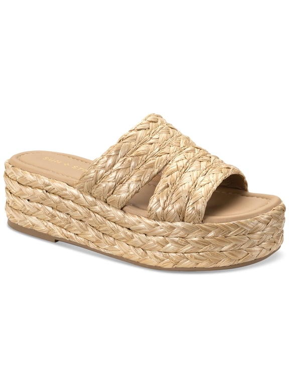 Sun Stone Sandals Woven Slide Espadrille, Raffia Natural, 6M