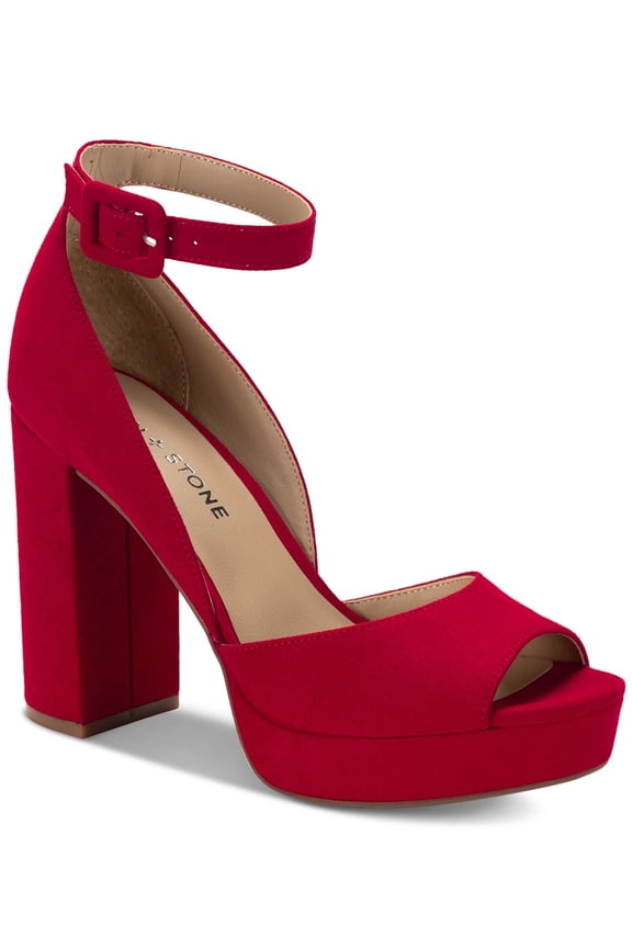 Women's Reemaa Peep Toe Block Heel Platform Cherry micro suede 10.5M