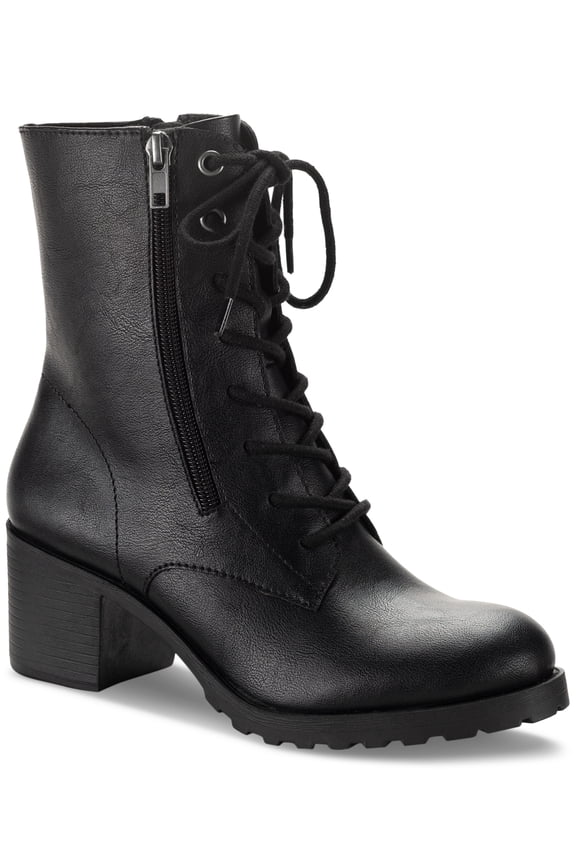 Womens Sheilaa Lace-Up Zip Combat Boots Black Size 10M