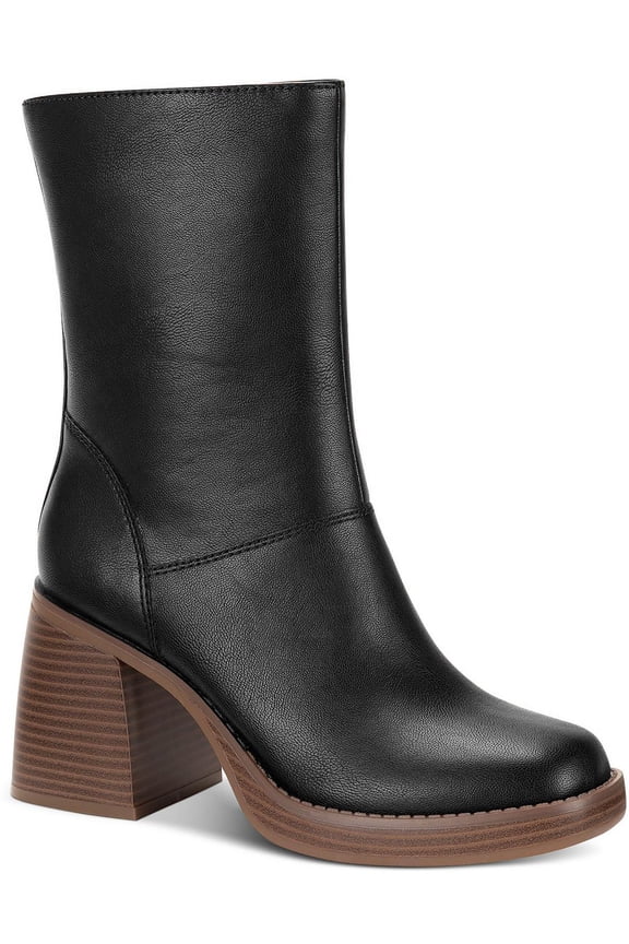 Womens Aleenn Stacked Round Toe Mid-Calf Boots