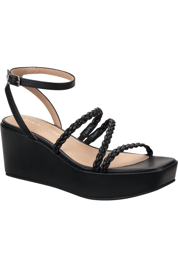Womens Alyssaa Strappy Faux Leather Wedge Sandals