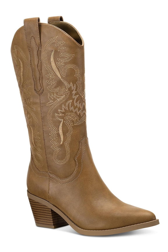 Womens Bernarrd Faux Leather Pointed Toe Cowboy, Western Boots