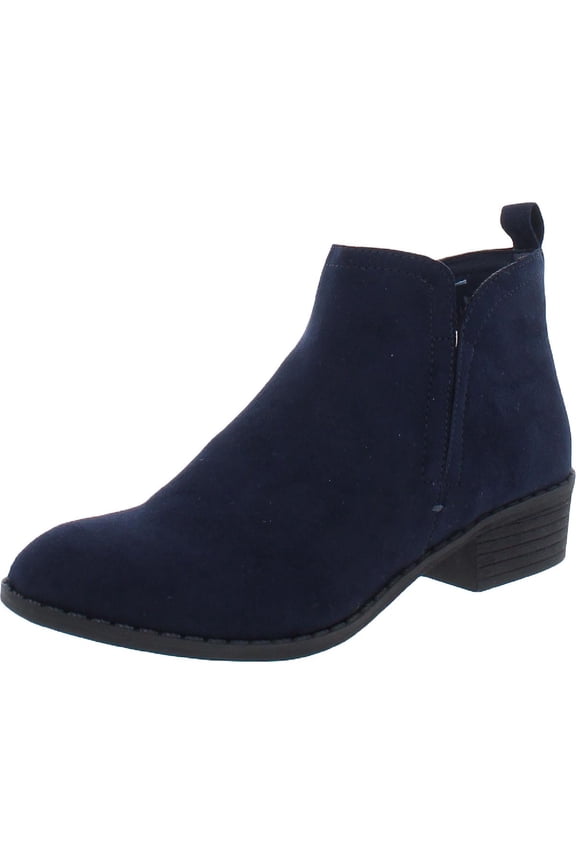 SUN STONE Womens Navy Flexible Breathable Cushioned Back Pull-Tab Slip Resistant Goring Cadee Round Toe Block Heel Zip-Up Booties 5 M
