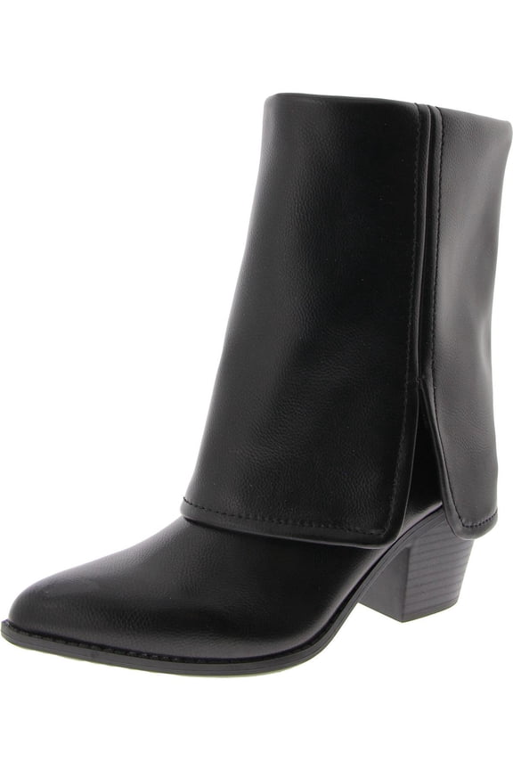 Womens Pointed Toe Faux Leather Mid-Calf Boots