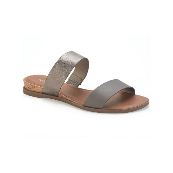 Sun + Stone Womens Easten Faux Leather Embossed Slide Sandals