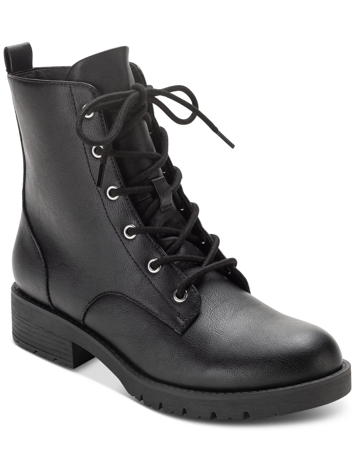 SUN STONE Womens Black Lace-Up Padded Frankiee Round Toe
