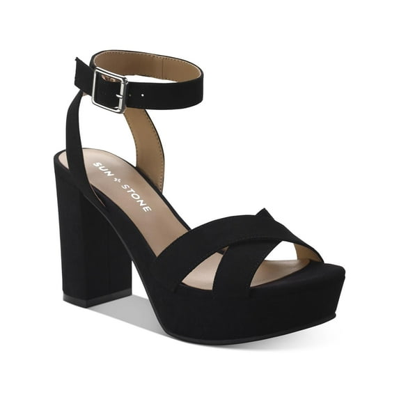 Sun + Stone Womens LILLAHF Faux Suede Ankle Strap Block Heel