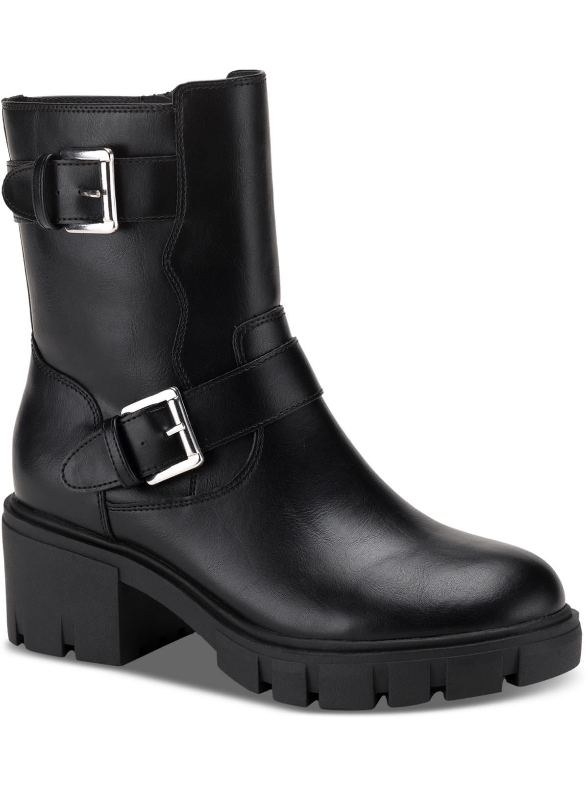 Sun Stone Womens Lionell Faux Leather Embossed Motorcycle Boots
