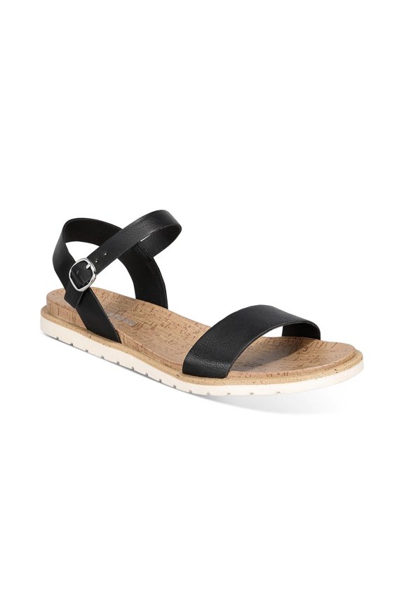 Womens Mattie Faux Leather Open Toe Flats