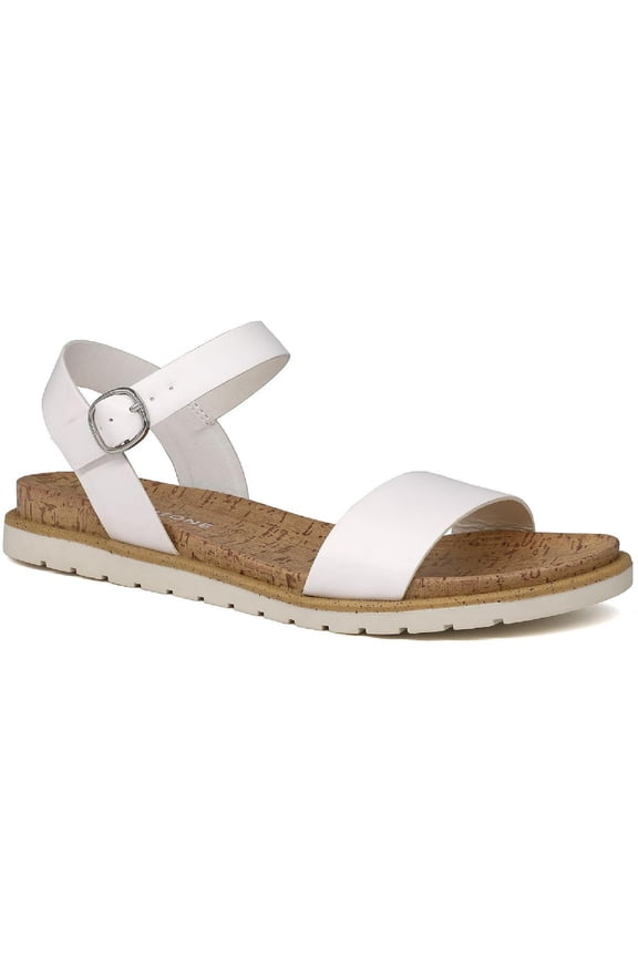 Sun + Stone Womens Mattie Faux Leather Open Toe Flats