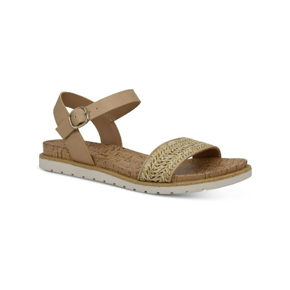 Sun + Stone Womens Mattie Faux Leather Open Toe Flats