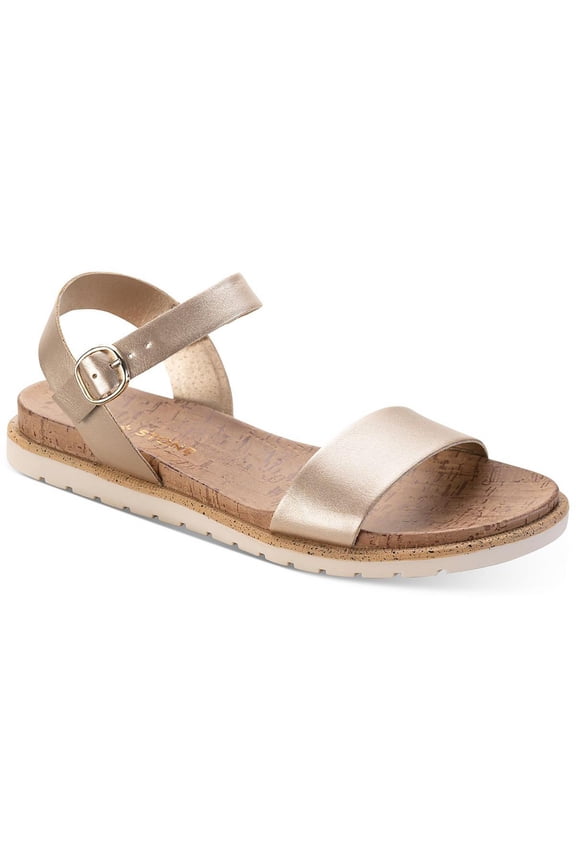 Sun + Stone Womens Mattie Faux Leather Open Toe Flats
