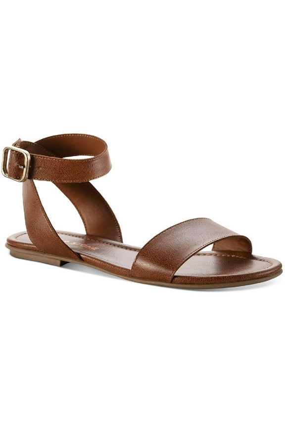 Womens Miiah Faux Leather Open Toe Flat Sandals