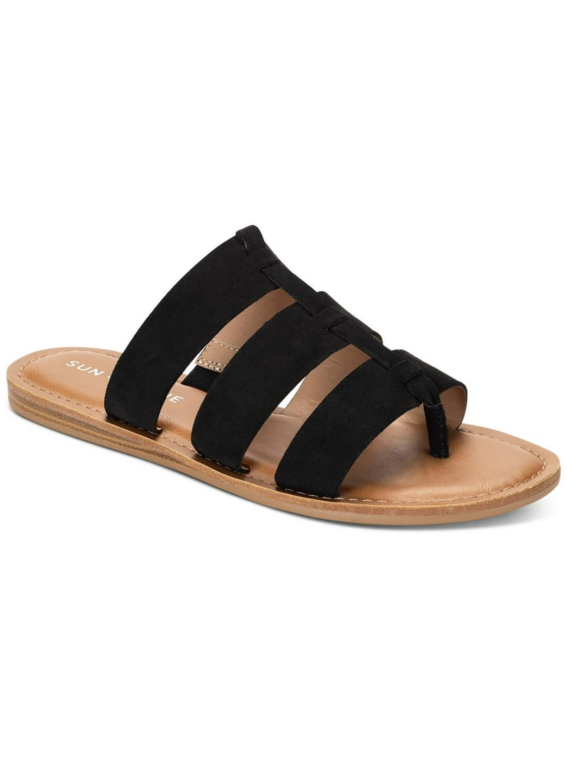 Sun + Stone Womens Oliaa Faux Suede Toe-Post Slide Sandals