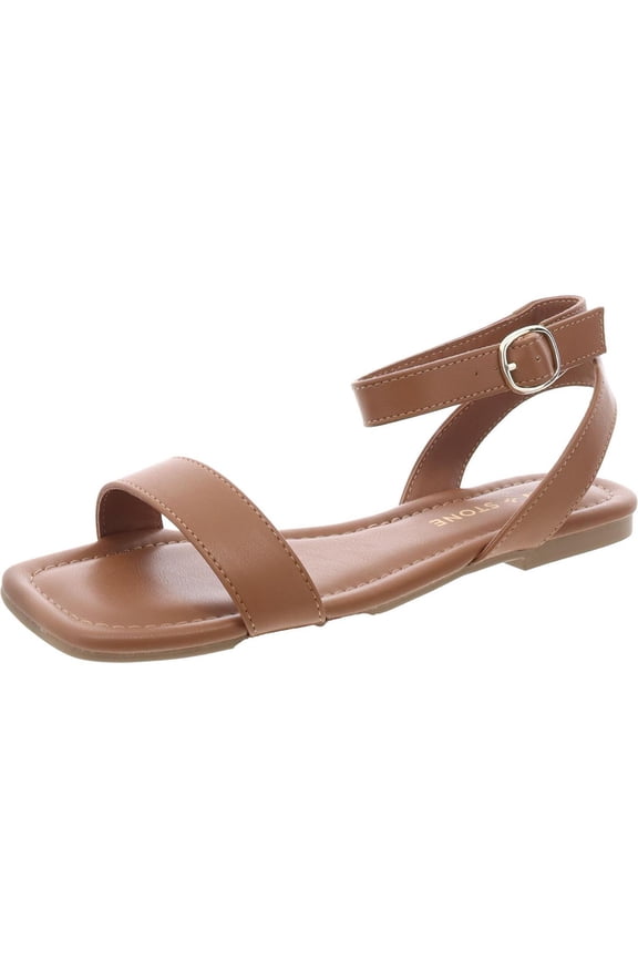 Womens Quebecc Faux Leather Open Toe Ankle Strap