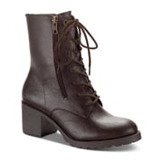 Sun + Stone Womens Sheilaa Faux Leather Block Heel Combat & Lace-Up Boots