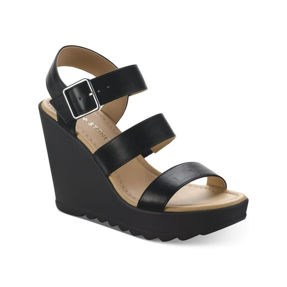 Sun + Stone Womens Siennaa Faux Leather Strappy Wedge Heels