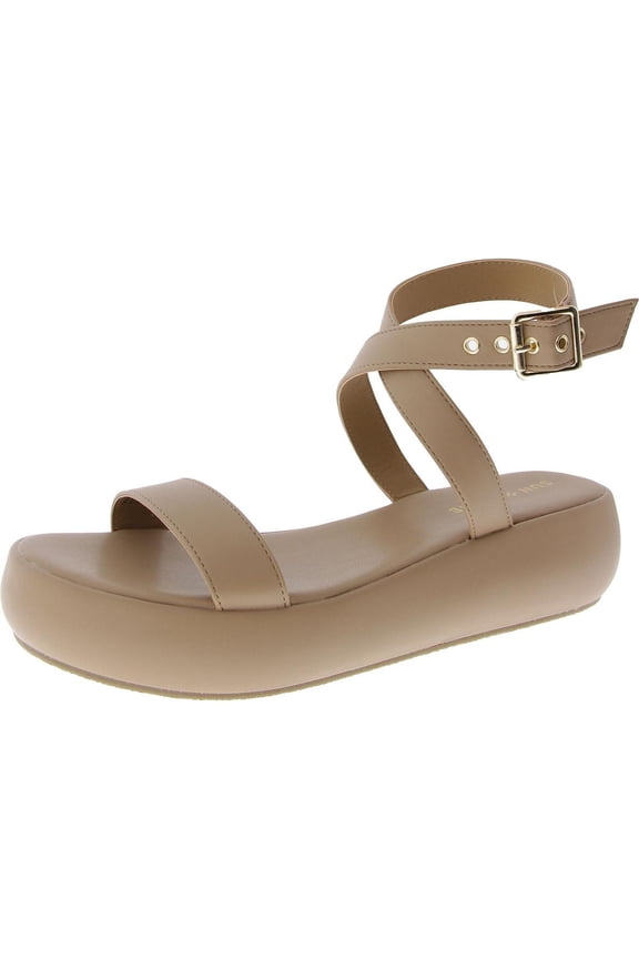 Womens Simone Faux Leather Ankle Strap Platform Sandals