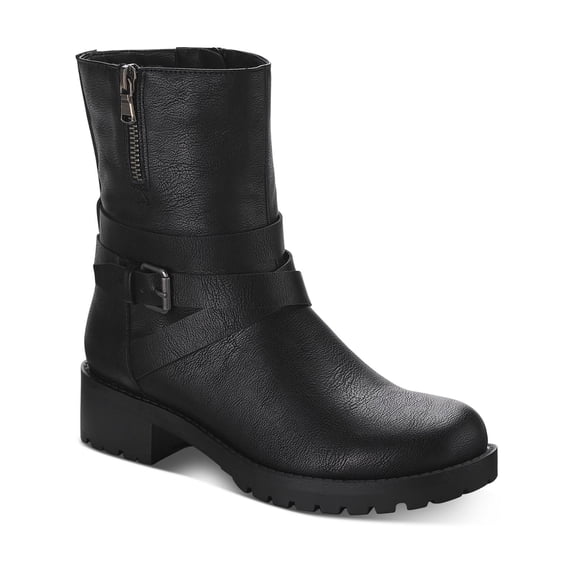 Sun + Stone Womens Stellaa Faux Leather Lugged Sole Motorcycle Boots