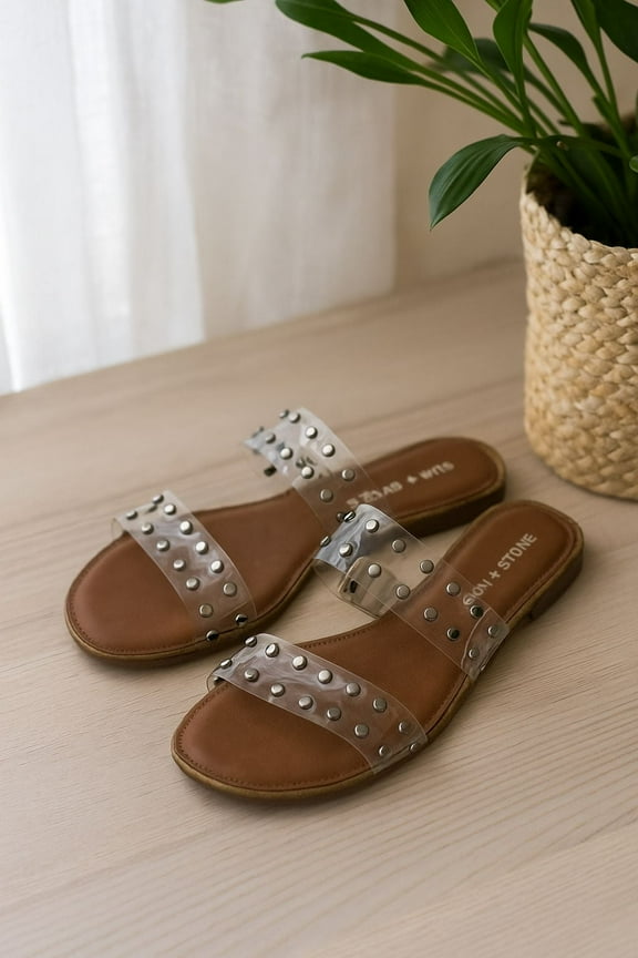 Womens Studded Slide Sandals GRAY