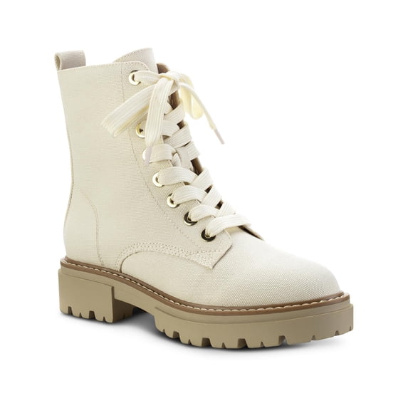 Sun + Stone Womens Tiiaa Canvas Ankle Combat & Lace-up Boots