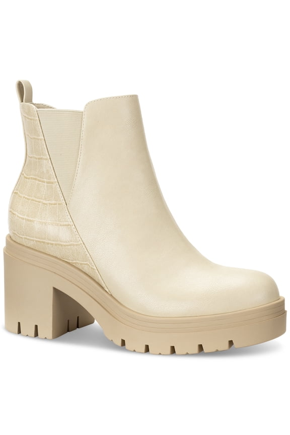 Womens' Veronikaa Pull-on Lug Chelsea Booties, Ecru Croc, 7