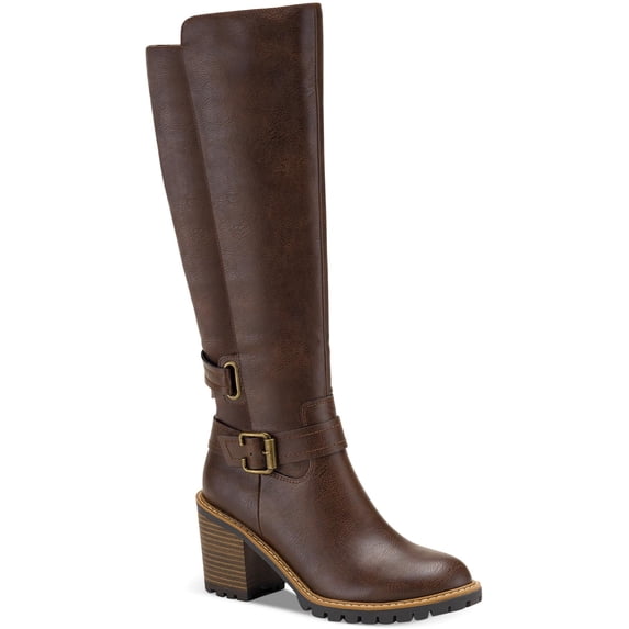 Sun + Stone Womens Viviaan Faux Leather Buckle Knee-High Boots