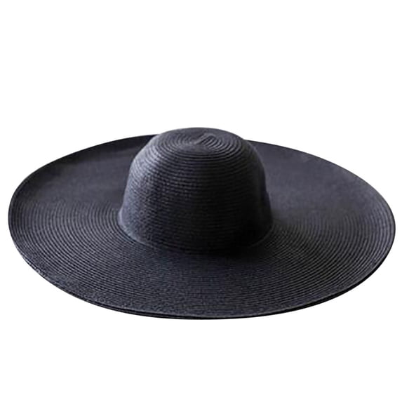 Sun Straw Hat Wide Brim Shape Hat with UPF 80+, Packable Lightweight Foldable Floppy Summer Oversized Beach Hat for Women Men, Black