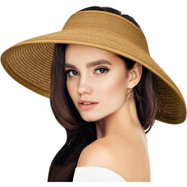 Sun Straw Hats Roll-up Wide Brim Summer Visor for Womens Beach Hat Packable UPF UV Travel
