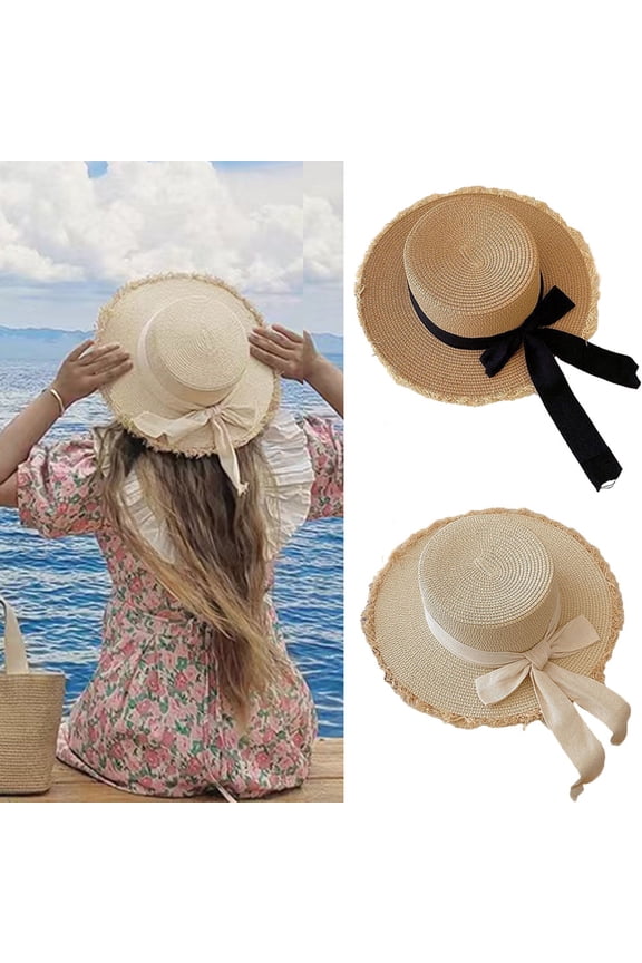Sun Straw Hats for Women Wide Brim Beach Hats BowKnot Summer Fedora Hats Beach Vacation Accessories UPF 50+