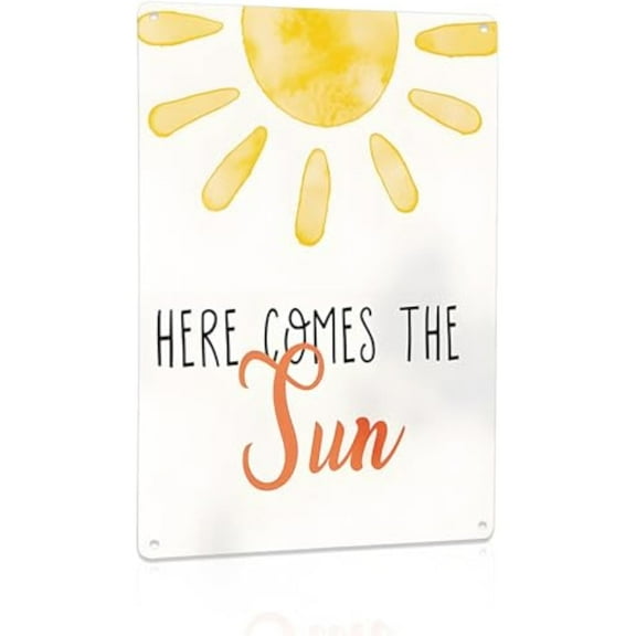 Sun Summer Decor Tin Metal Sign Plaque Funny Here Comes the Sun Sign for Room Home Bedroom Garden Outdoor Porch Bar Front Yard Decor Wall Art Decor Aesthetic,812 inch