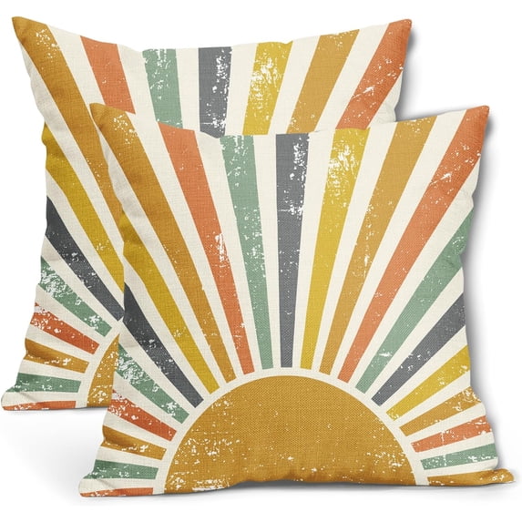 Sun Sunrise Pillow Covers 20X20 Inch Set of 2 Mustard Yellow Sunshine Sunset Boho Decorative Pillow Cases Colorful Rainbow Bohemian Cushion Case Retro Home Decor for Sofa Couch Porch Outdoor