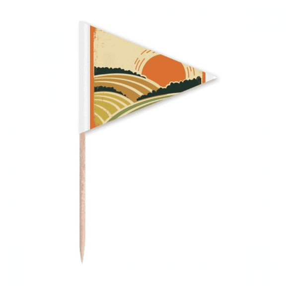 Sun Sunshine Tree Hillside Grass Toothpick Triangle Cupcake Toppers Flag
