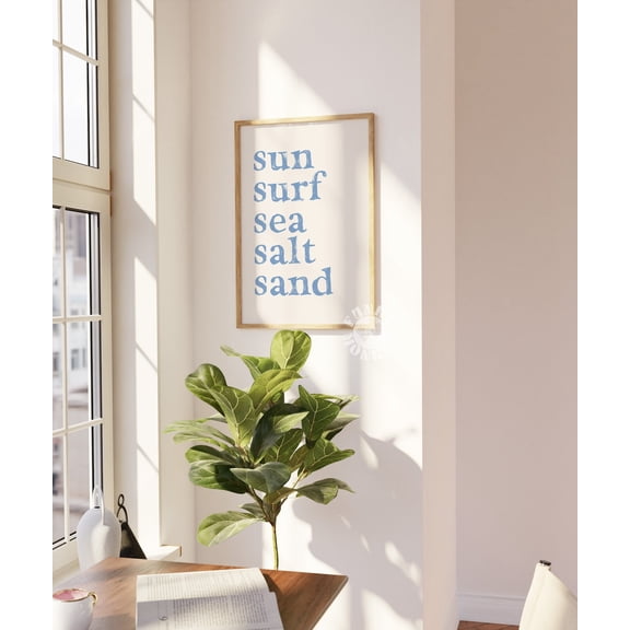 Sun Surf Sea Salt Sand Coastal Typography Wall Art, Unframed Canvas Size 12x18