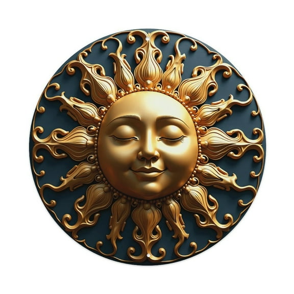Sun Symbol Gold Vintage Round Metal Tin Sign Nostalgic Metal Sign Home Decor for Bar Garden Kitchen Restaurant Garage 8x8 Inch