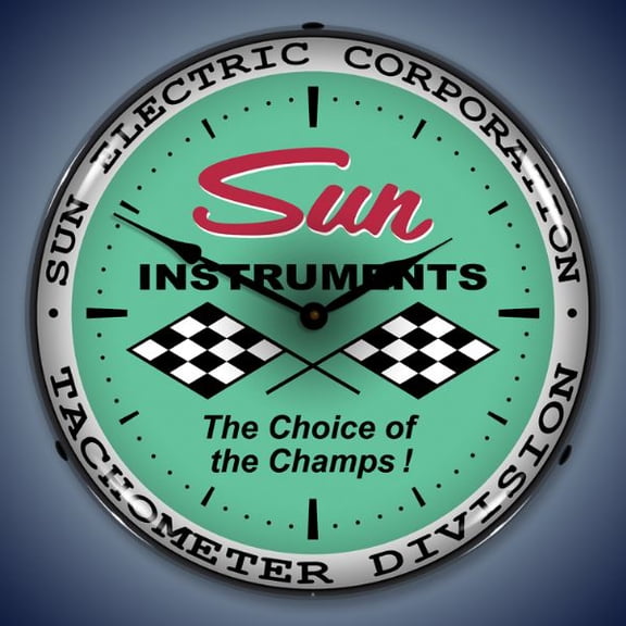 Collectable Sign and Clock Sun Tachometer Green LED Lighted Premium Wall Clock