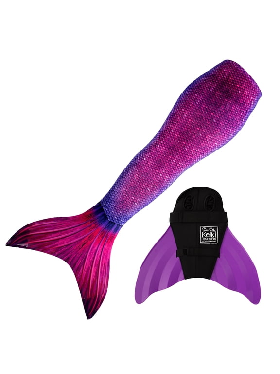 Sun Tail Mermaid Swim Set; Bali Blush Mermaid Tail + Purple Monofin for Swimming; size - Child Medium
