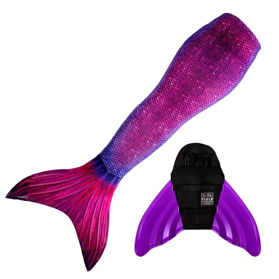 Sun Tail Mermaid Swim Set; Bali Blush Mermaid Tail + Purple Monofin for Swimming; size - Teen/Adult Large (JL)